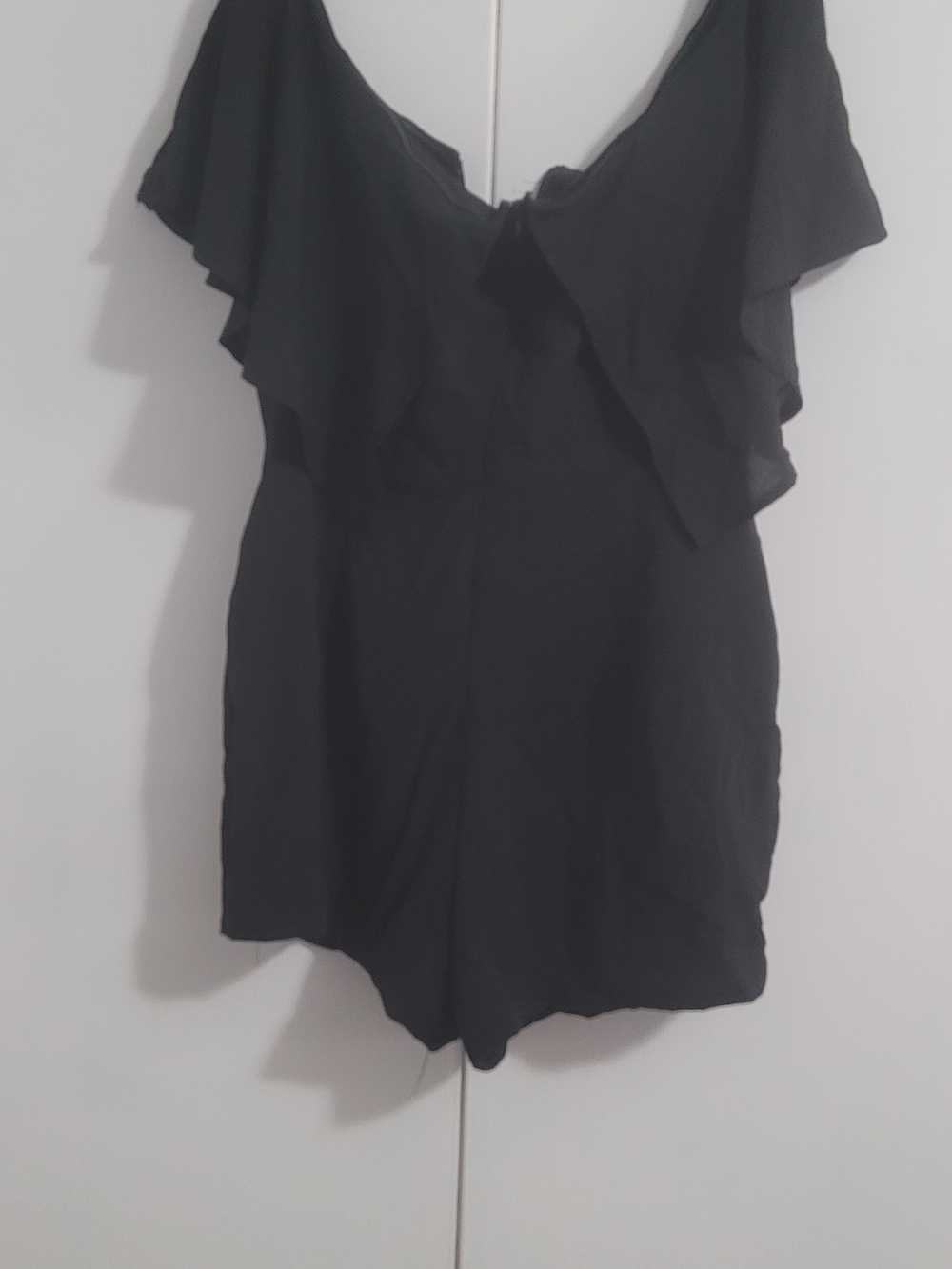 Off-Shoulder Black Ruffle Women's Romper - Picture 5 of 6